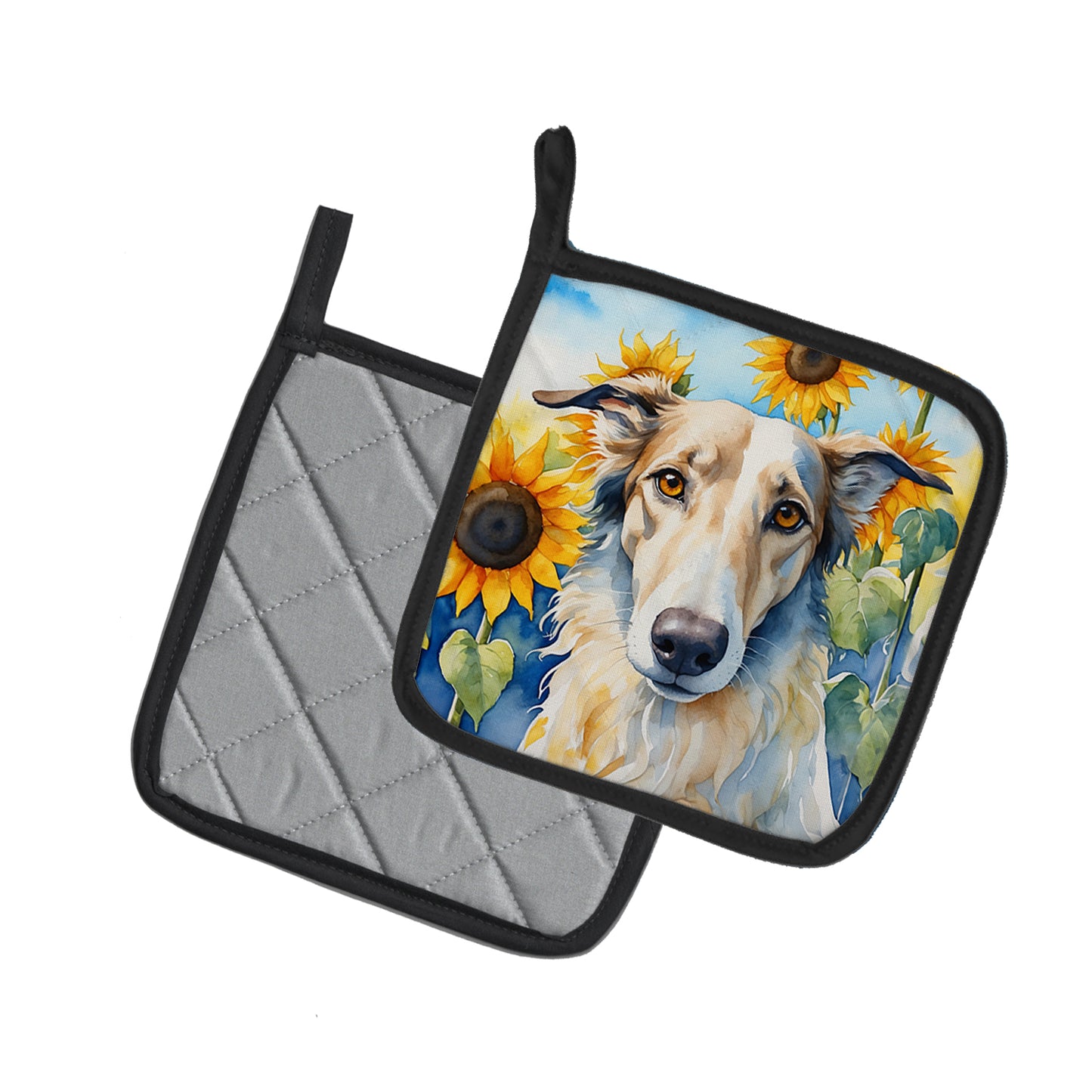 Borzoi in Sunflowers Pair of Pot Holders