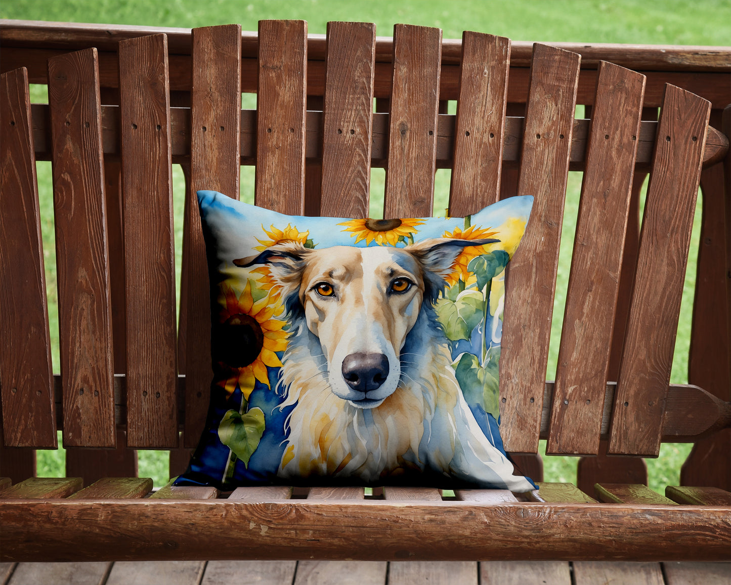 Borzoi in Sunflowers Throw Pillow