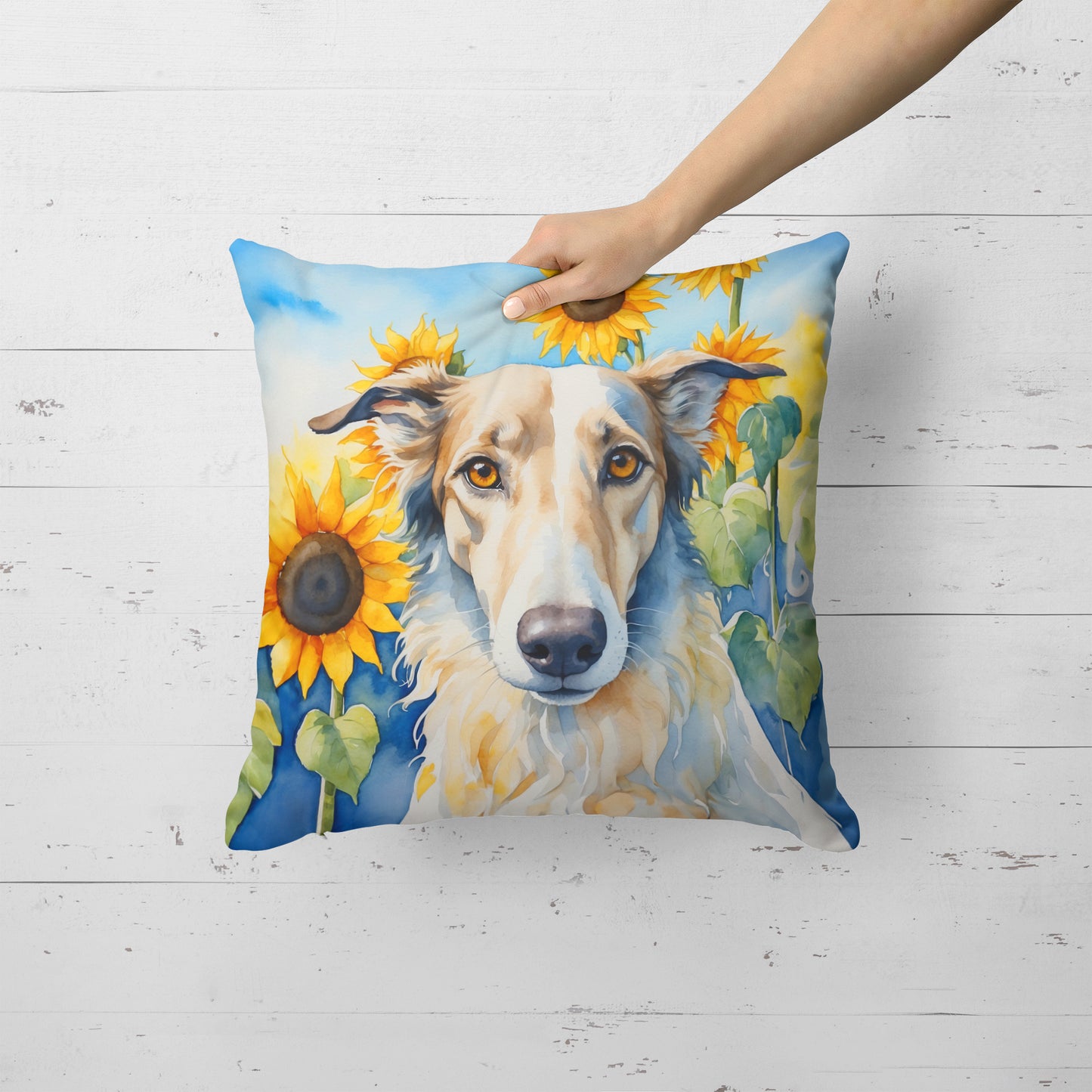 Borzoi in Sunflowers Throw Pillow