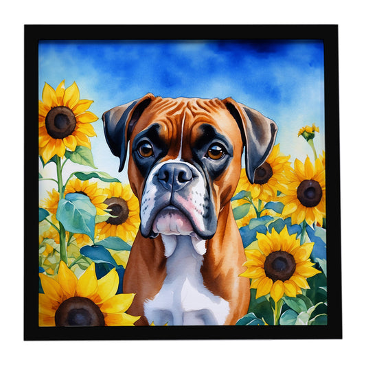 Buy this Boxer in Sunflowers Framed Metal Print
