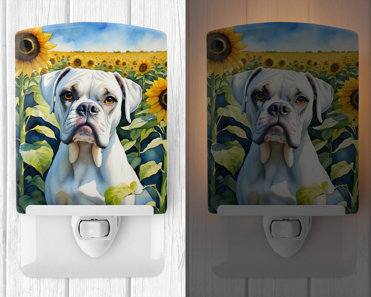 Boxer in Sunflowers Ceramic Night Light