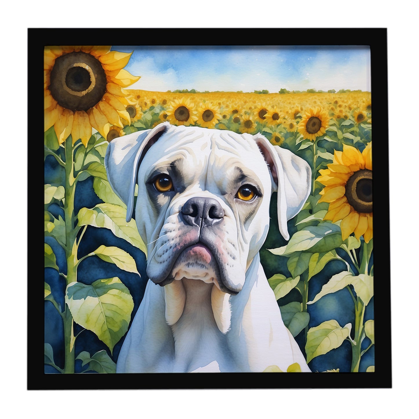 Buy this Boxer in Sunflowers Framed Metal Print