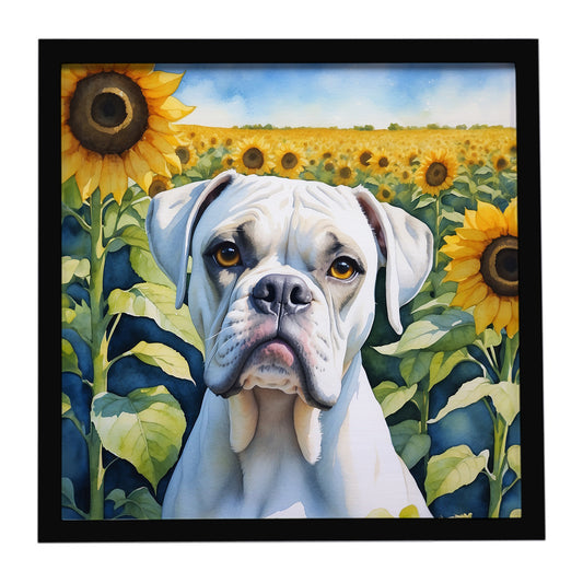 Buy this Boxer in Sunflowers Framed Metal Print