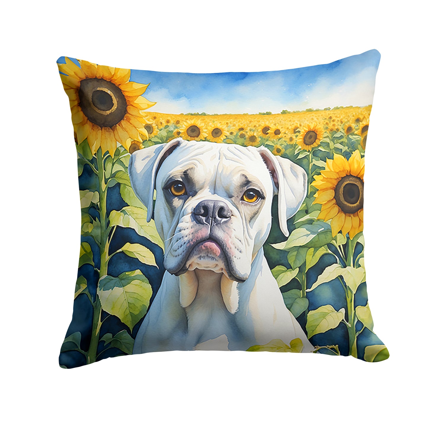 Buy this Boxer in Sunflowers Throw Pillow