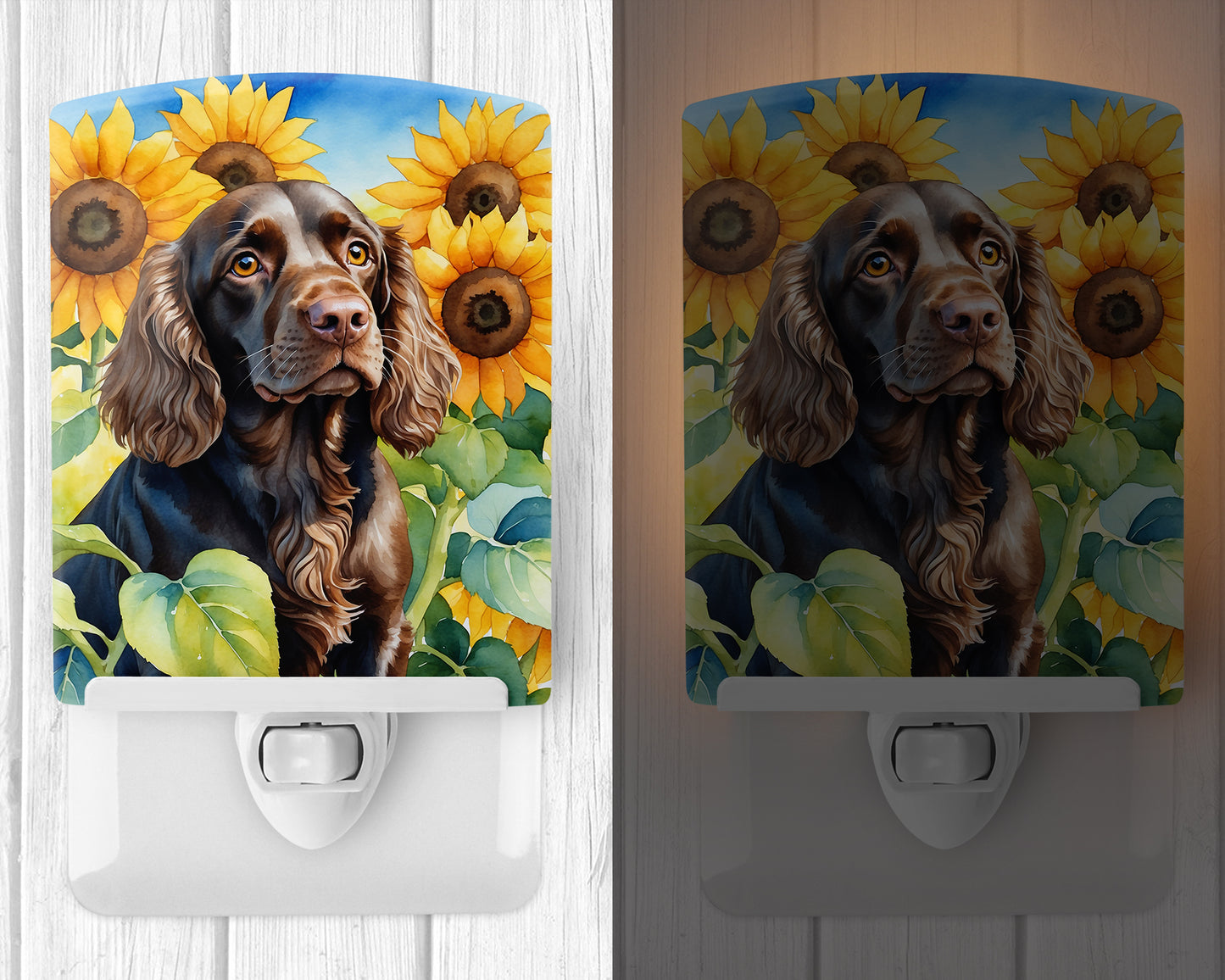 Boykin Spaniel in Sunflowers Ceramic Night Light