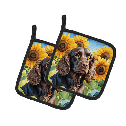 Buy this Boykin Spaniel in Sunflowers Pair of Pot Holders