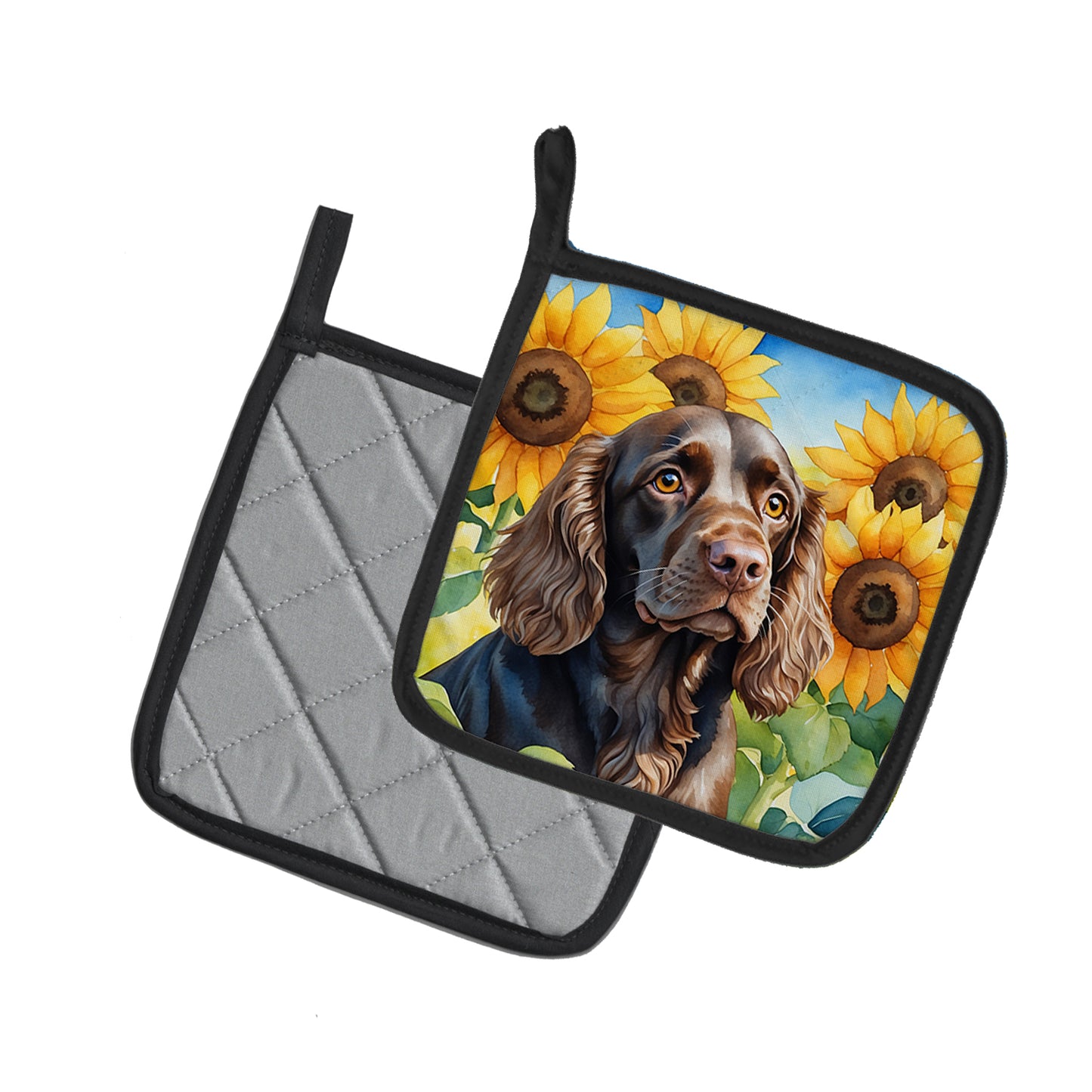 Boykin Spaniel in Sunflowers Pair of Pot Holders