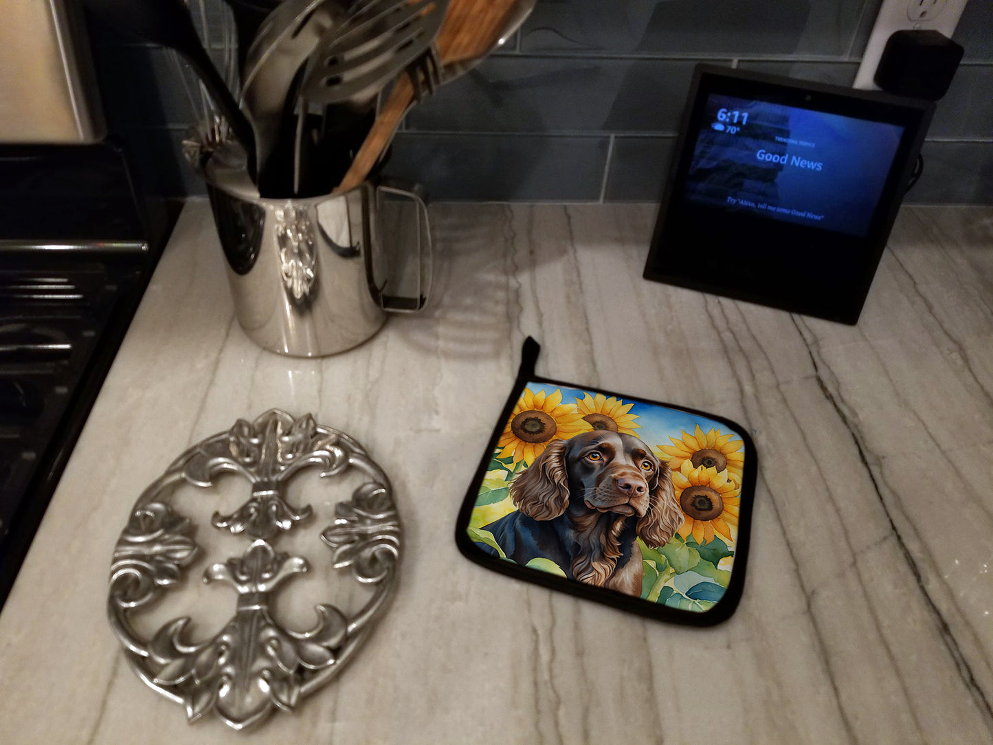 Boykin Spaniel in Sunflowers Pair of Pot Holders