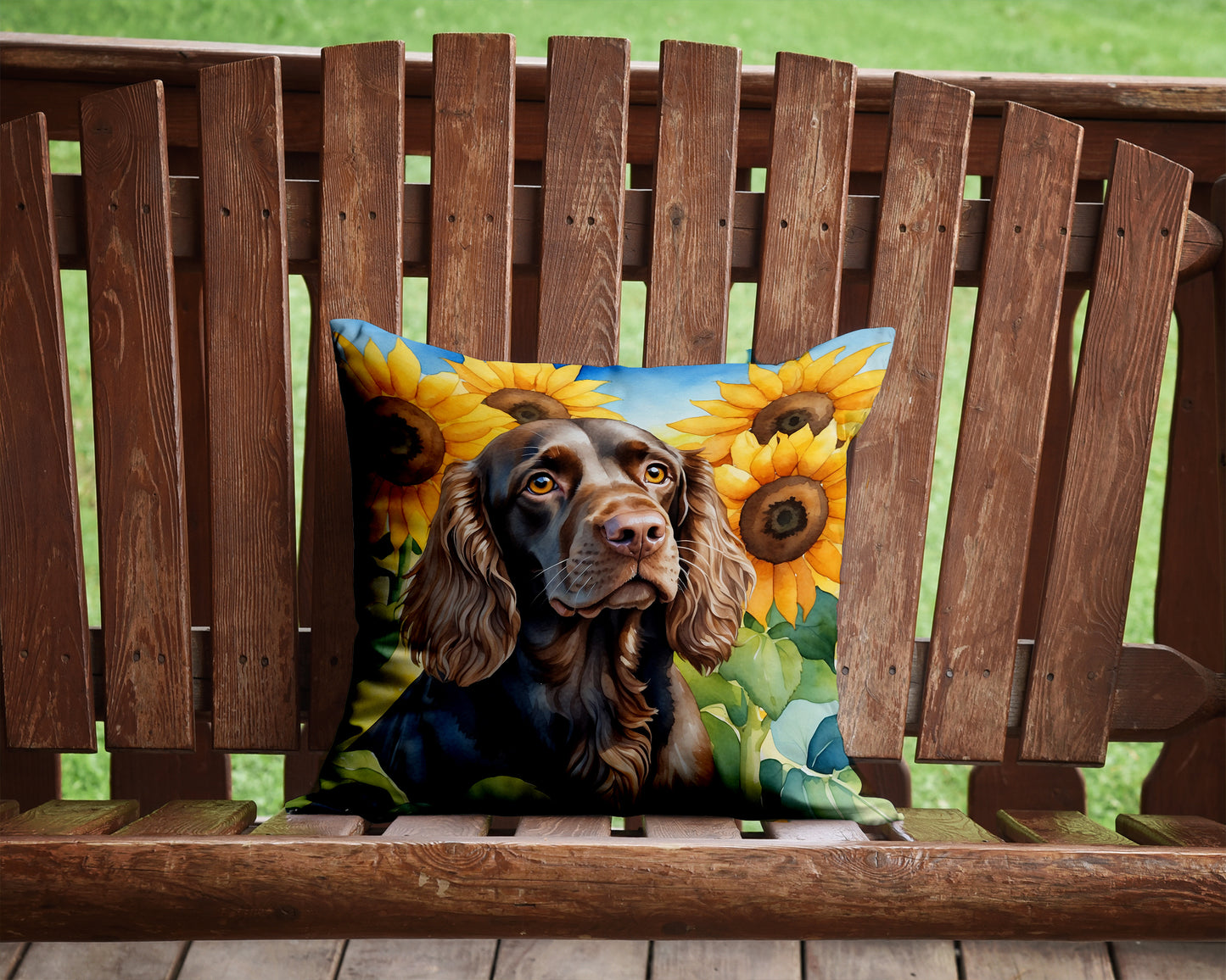 Boykin Spaniel in Sunflowers Throw Pillow