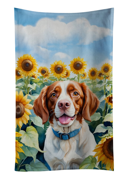 Buy this Brittany Spaniel in Sunflowers Kitchen Towel