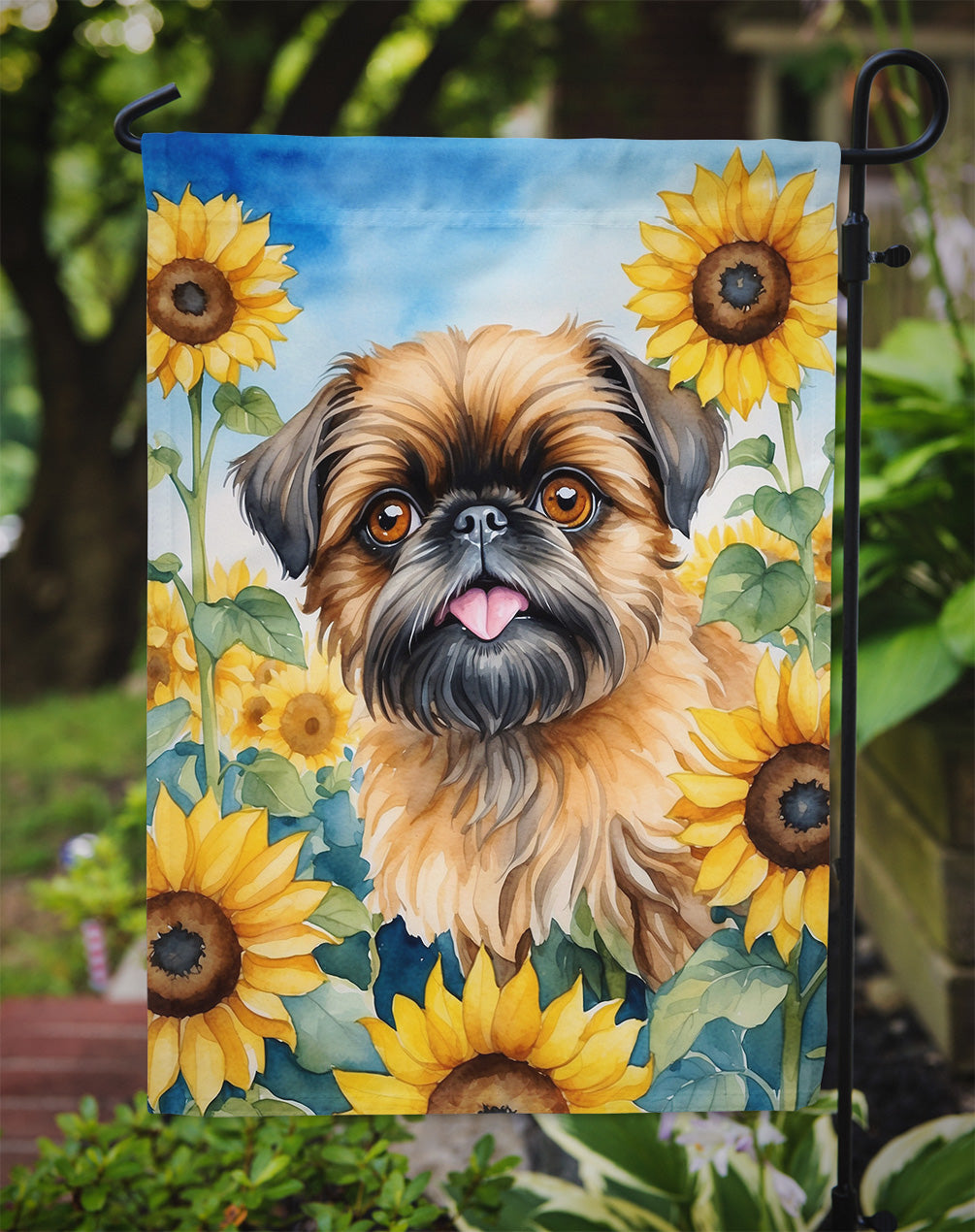 Brussels Griffon in Sunflowers Garden Flag