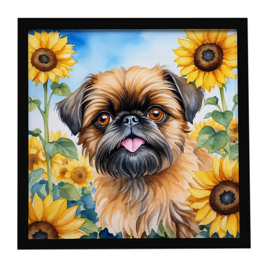 Buy this Brussels Griffon in Sunflowers Framed Metal Print