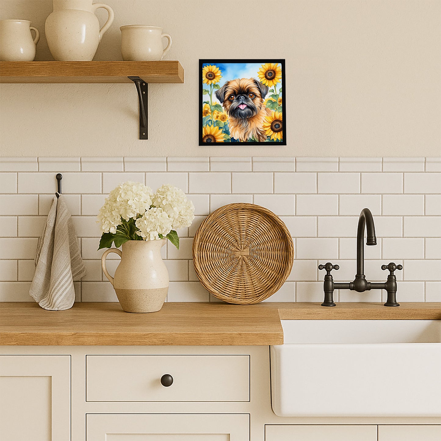 Brussels Griffon in Sunflowers Framed Metal Print