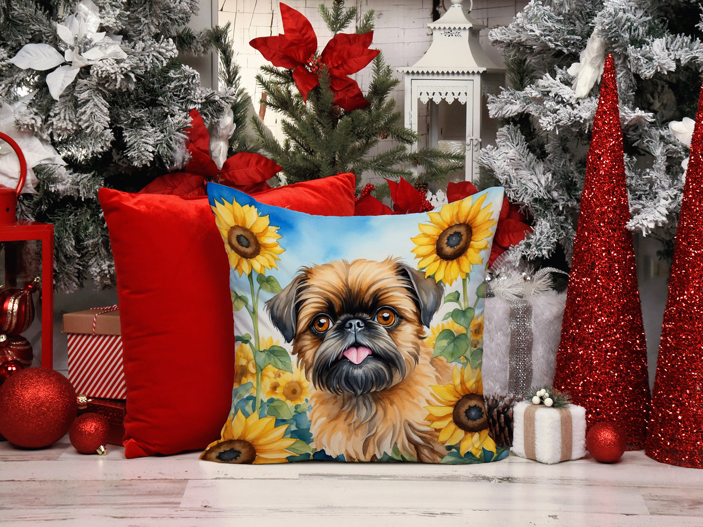 Brussels Griffon in Sunflowers Throw Pillow