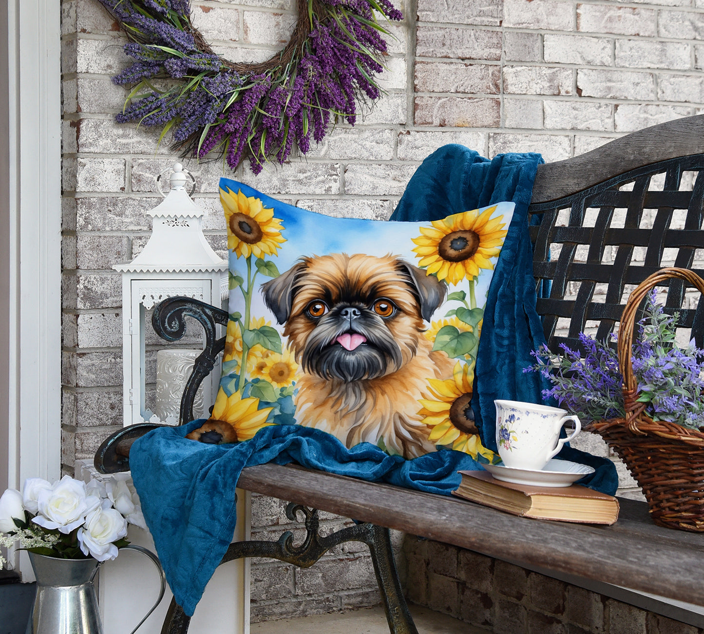 Brussels Griffon in Sunflowers Throw Pillow