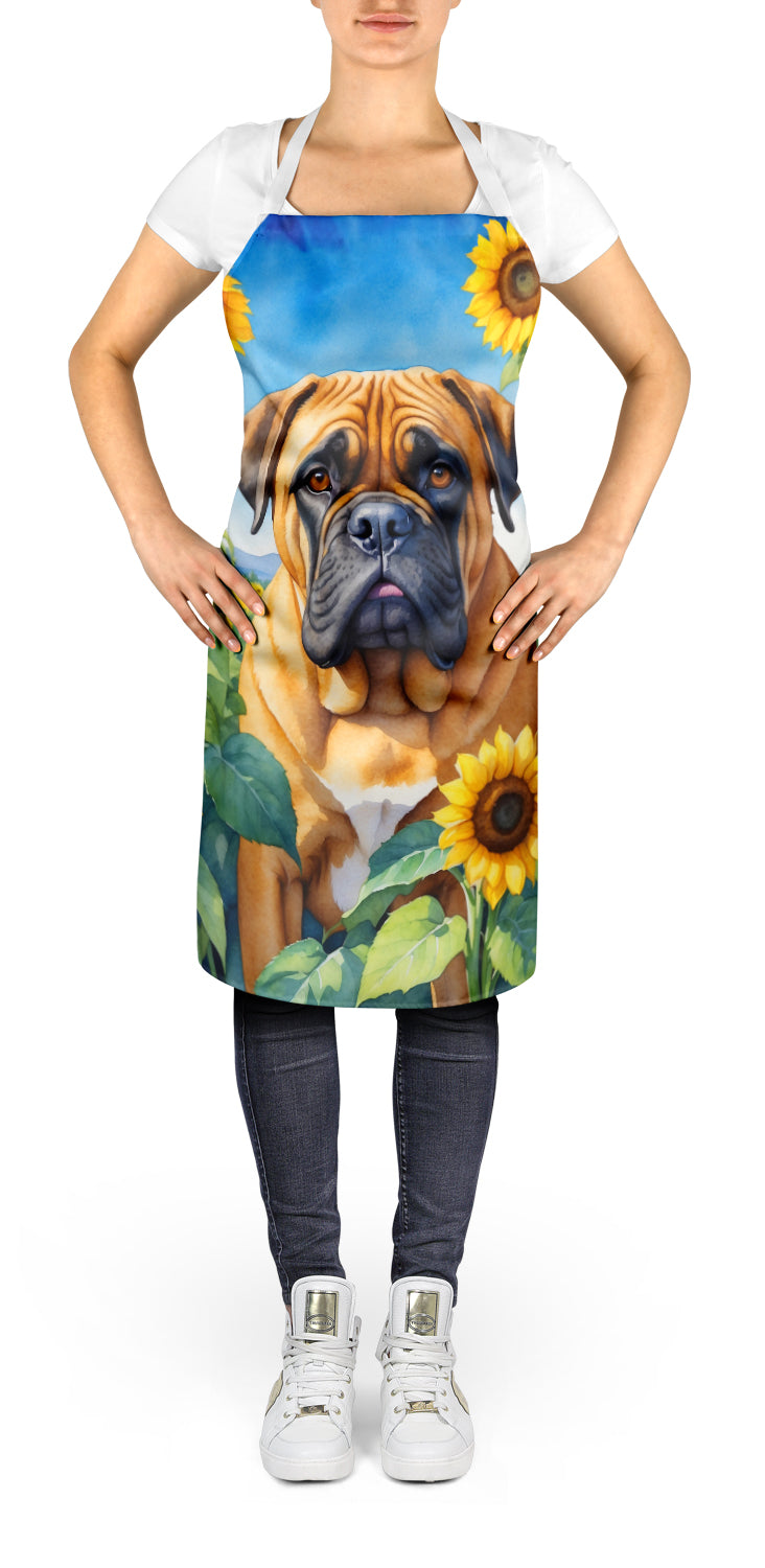 Bullmastiff in Sunflowers Apron