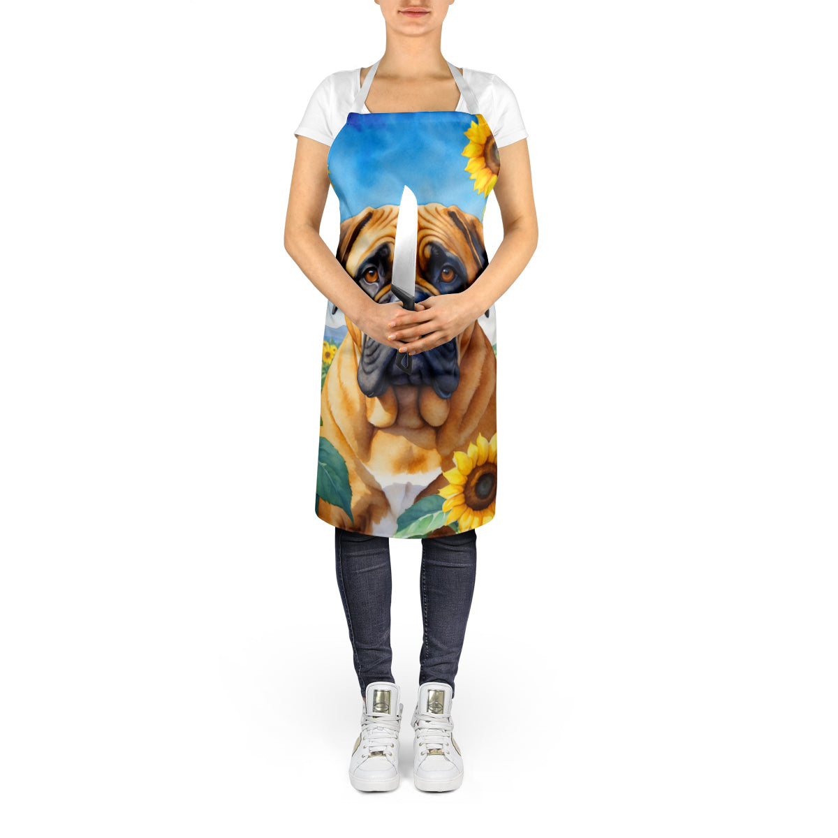 Bullmastiff in Sunflowers Apron