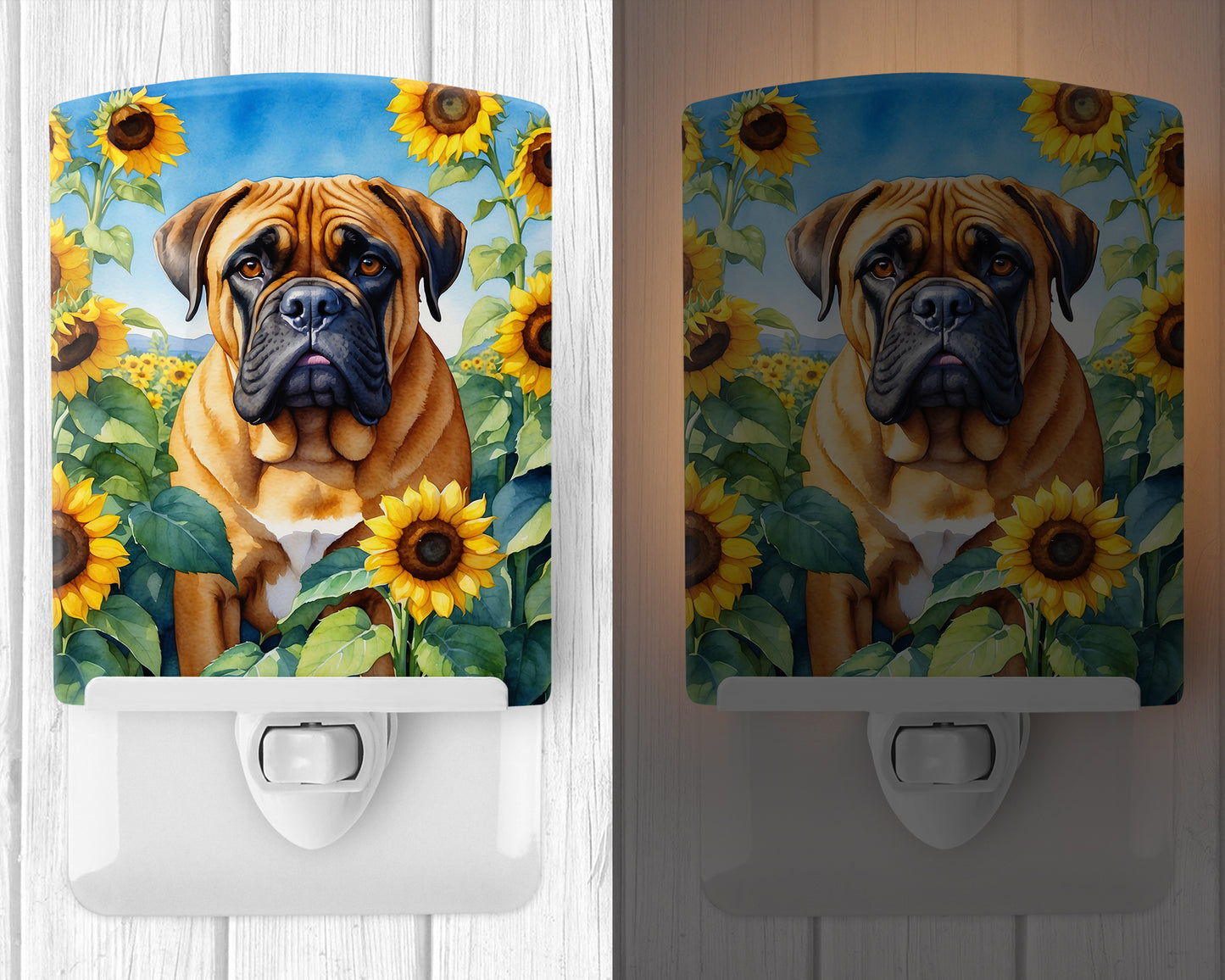 Bullmastiff in Sunflowers Ceramic Night Light