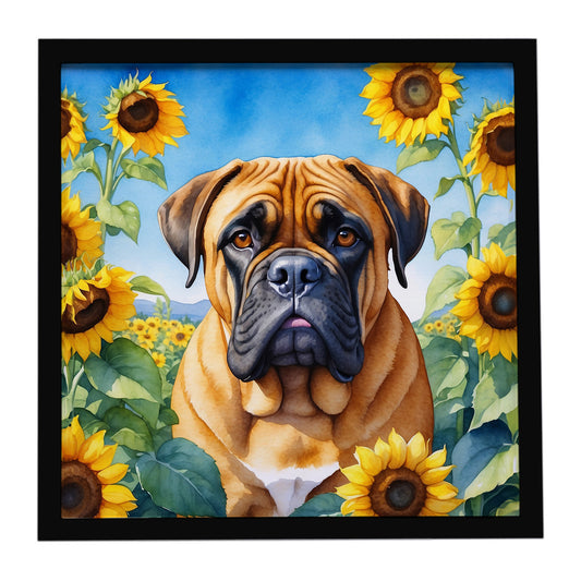 Buy this Bullmastiff in Sunflowers Framed Metal Print