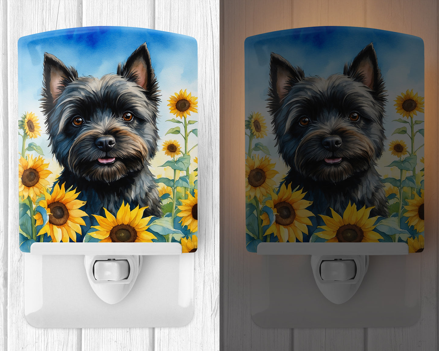 Cairn Terrier in Sunflowers Ceramic Night Light