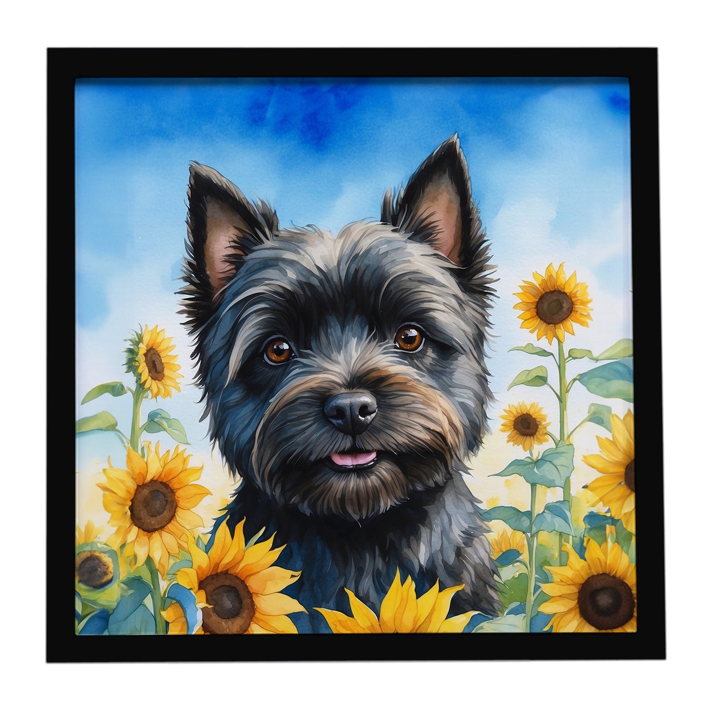 Buy this Cairn Terrier in Sunflowers Framed Metal Print
