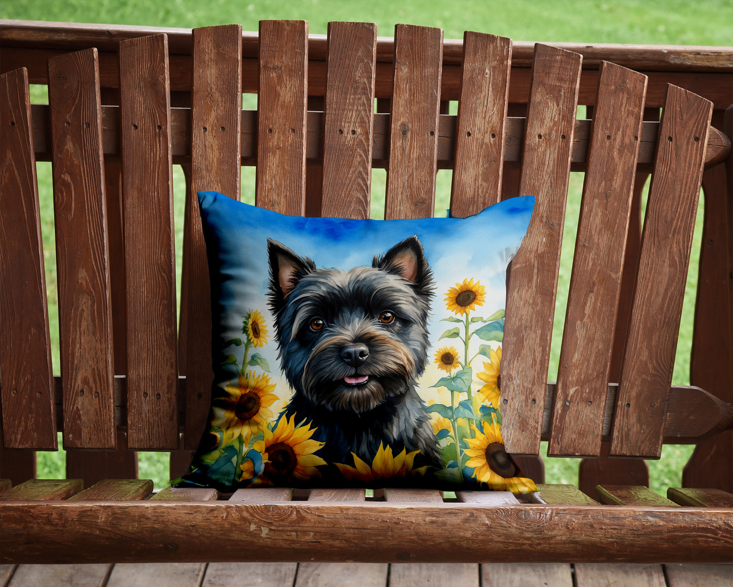 Cairn Terrier in Sunflowers Throw Pillow