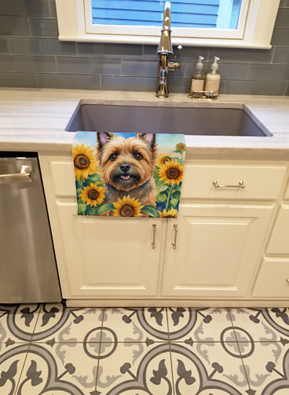 Cairn Terrier in Sunflowers Kitchen Towel