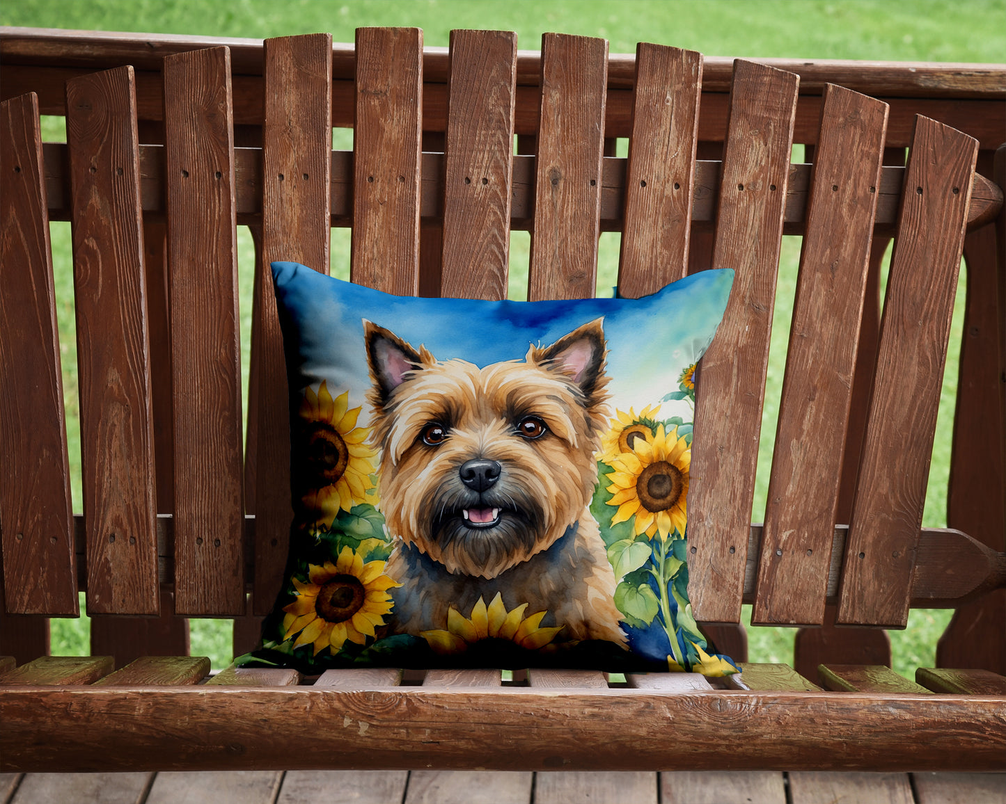 Cairn Terrier in Sunflowers Throw Pillow