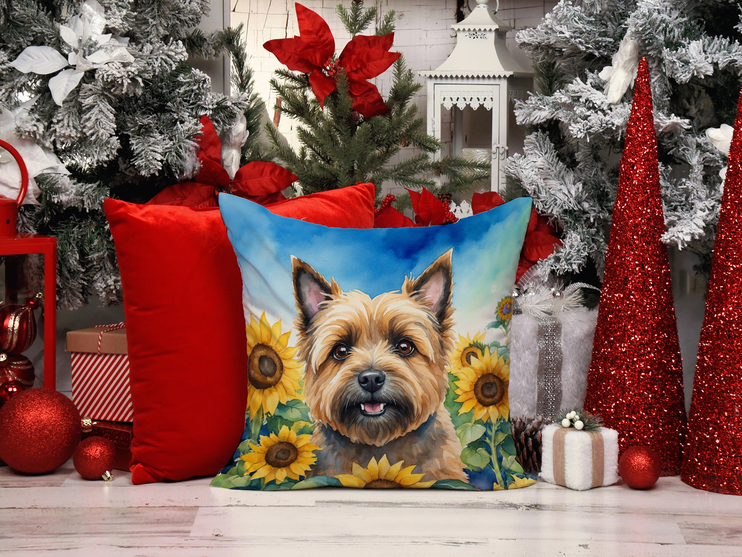 Cairn Terrier in Sunflowers Throw Pillow