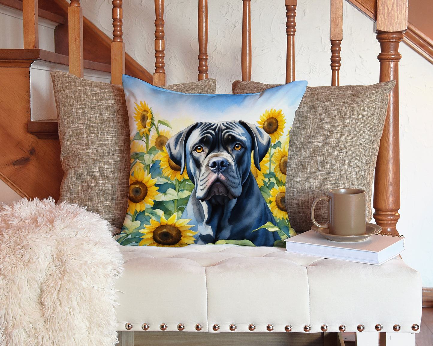 Cane Corso in Sunflowers Throw Pillow