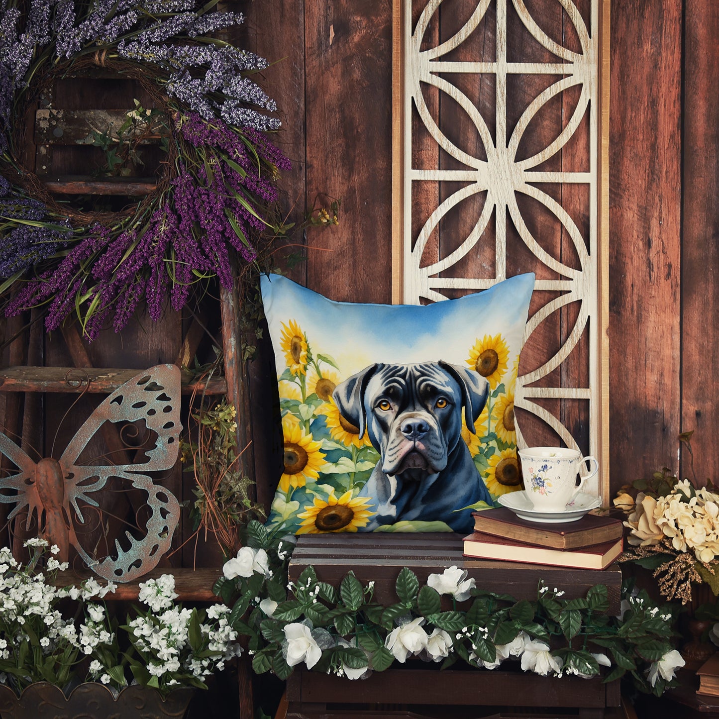 Cane Corso in Sunflowers Throw Pillow