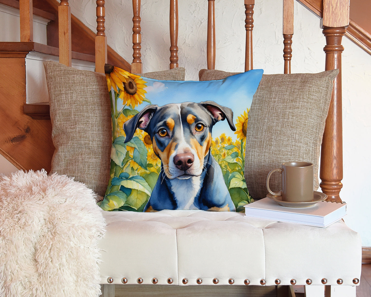 Catahoula in Sunflowers Throw Pillow