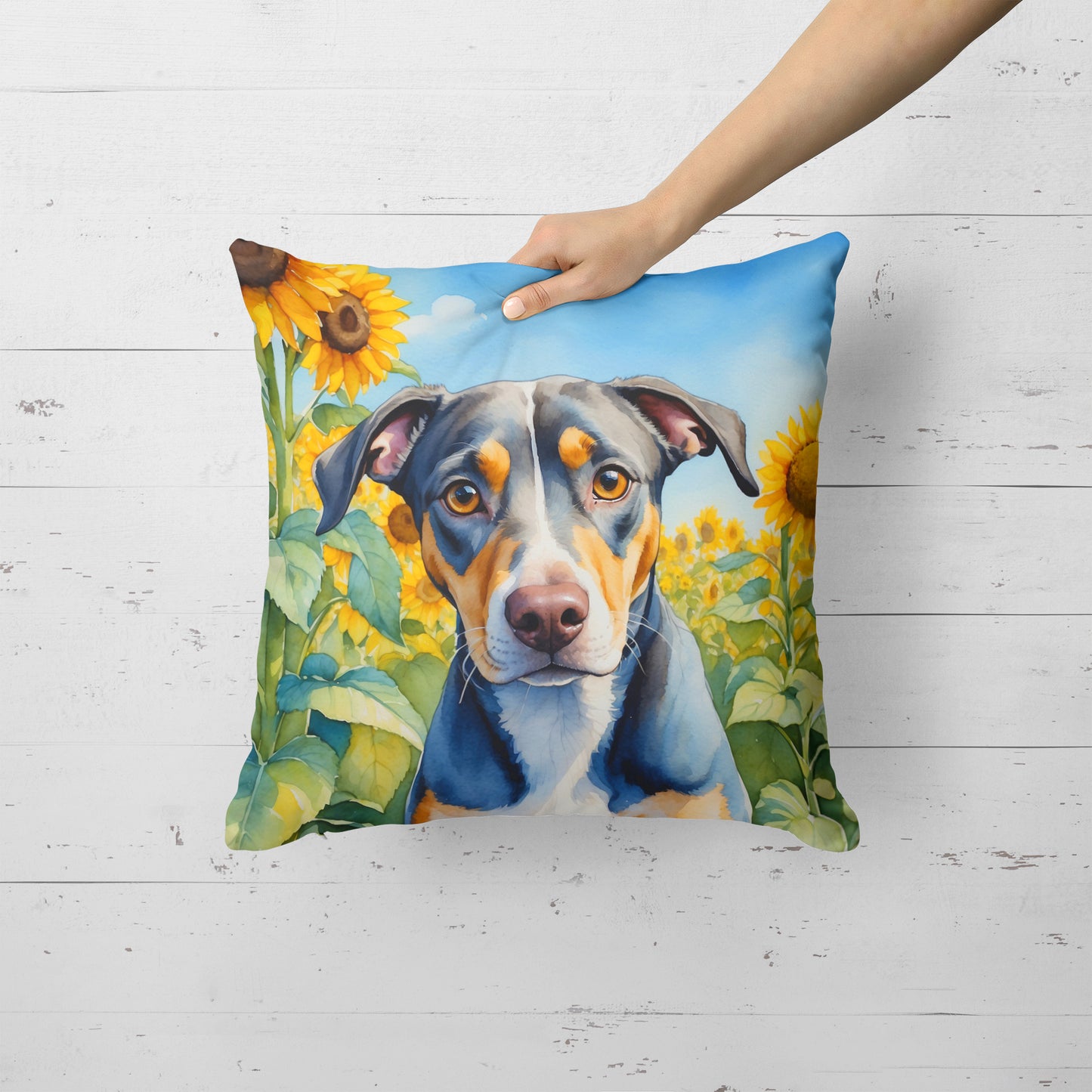 Catahoula in Sunflowers Throw Pillow