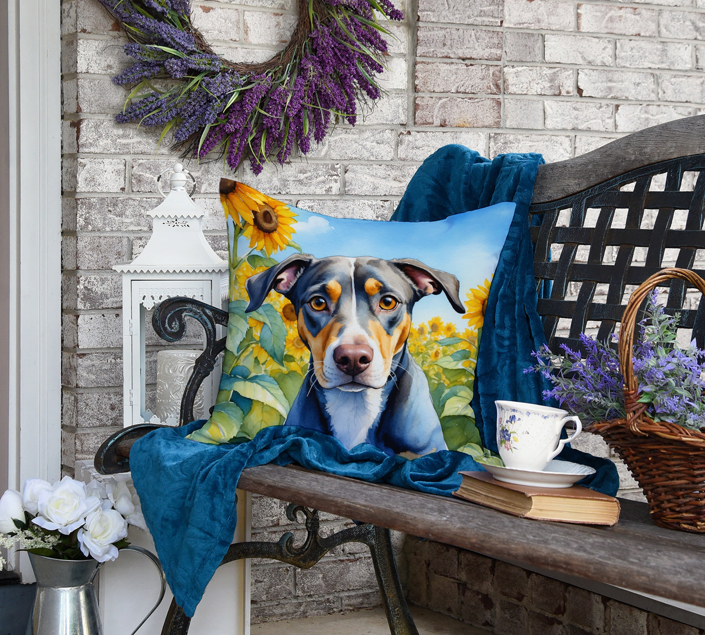 Catahoula in Sunflowers Throw Pillow