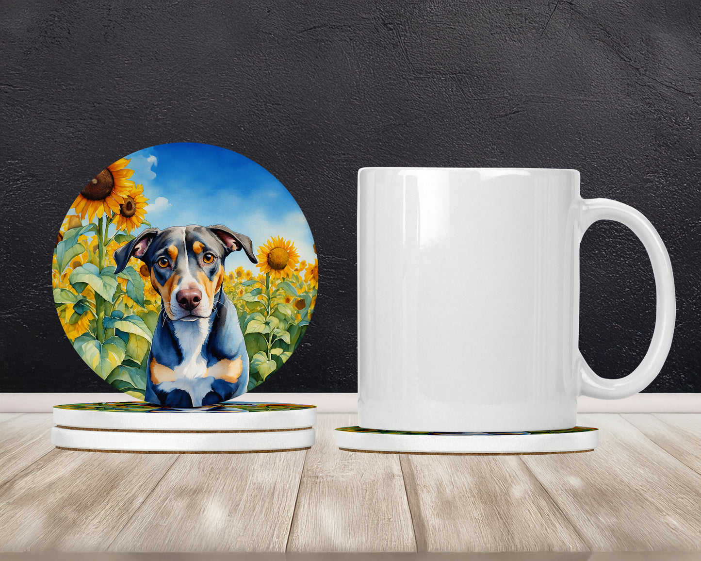 Catahoula in Sunflowers Large Sandstone Coasters Pack of 4