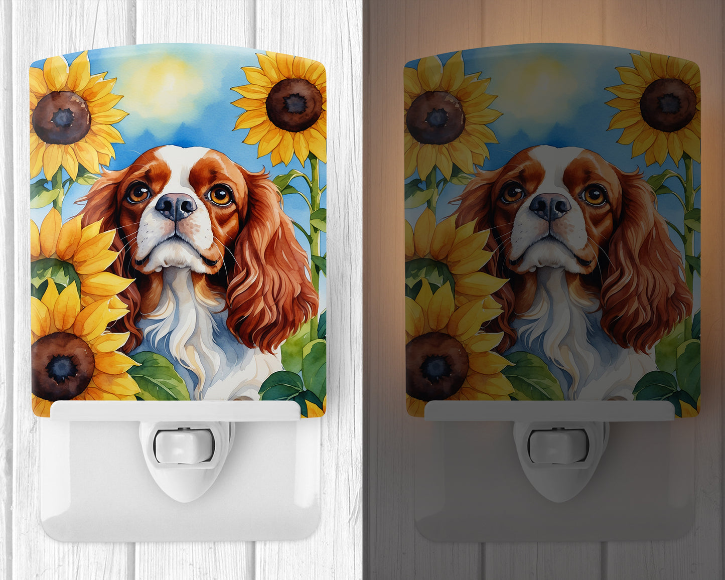 Cavalier Spaniel in Sunflowers Ceramic Night Light