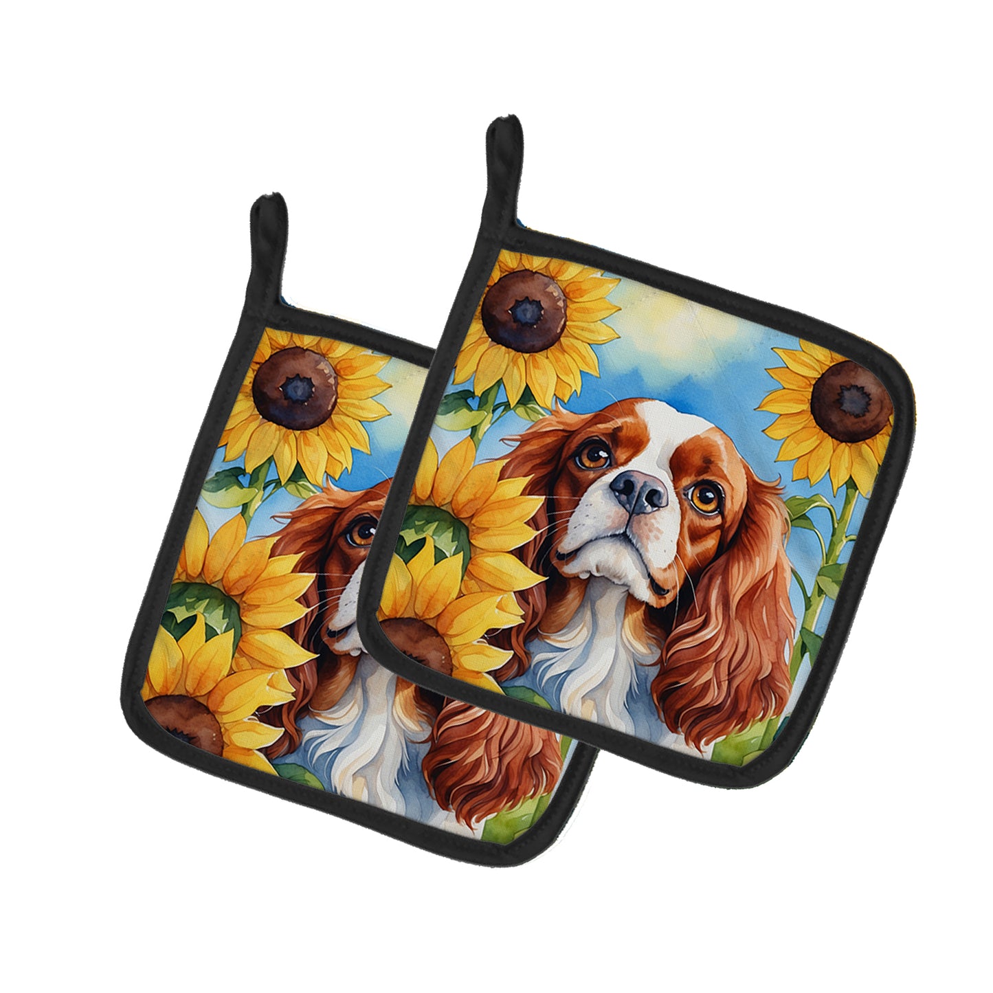 Buy this Cavalier Spaniel in Sunflowers Pair of Pot Holders