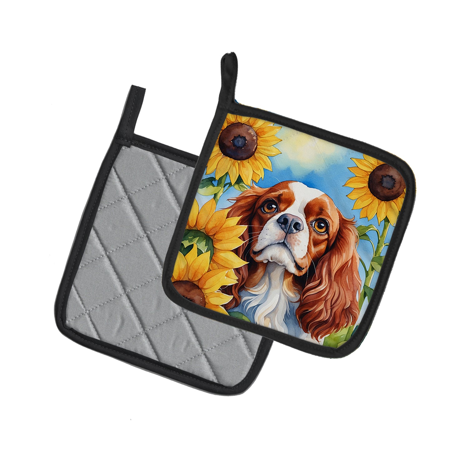 Cavalier Spaniel in Sunflowers Pair of Pot Holders