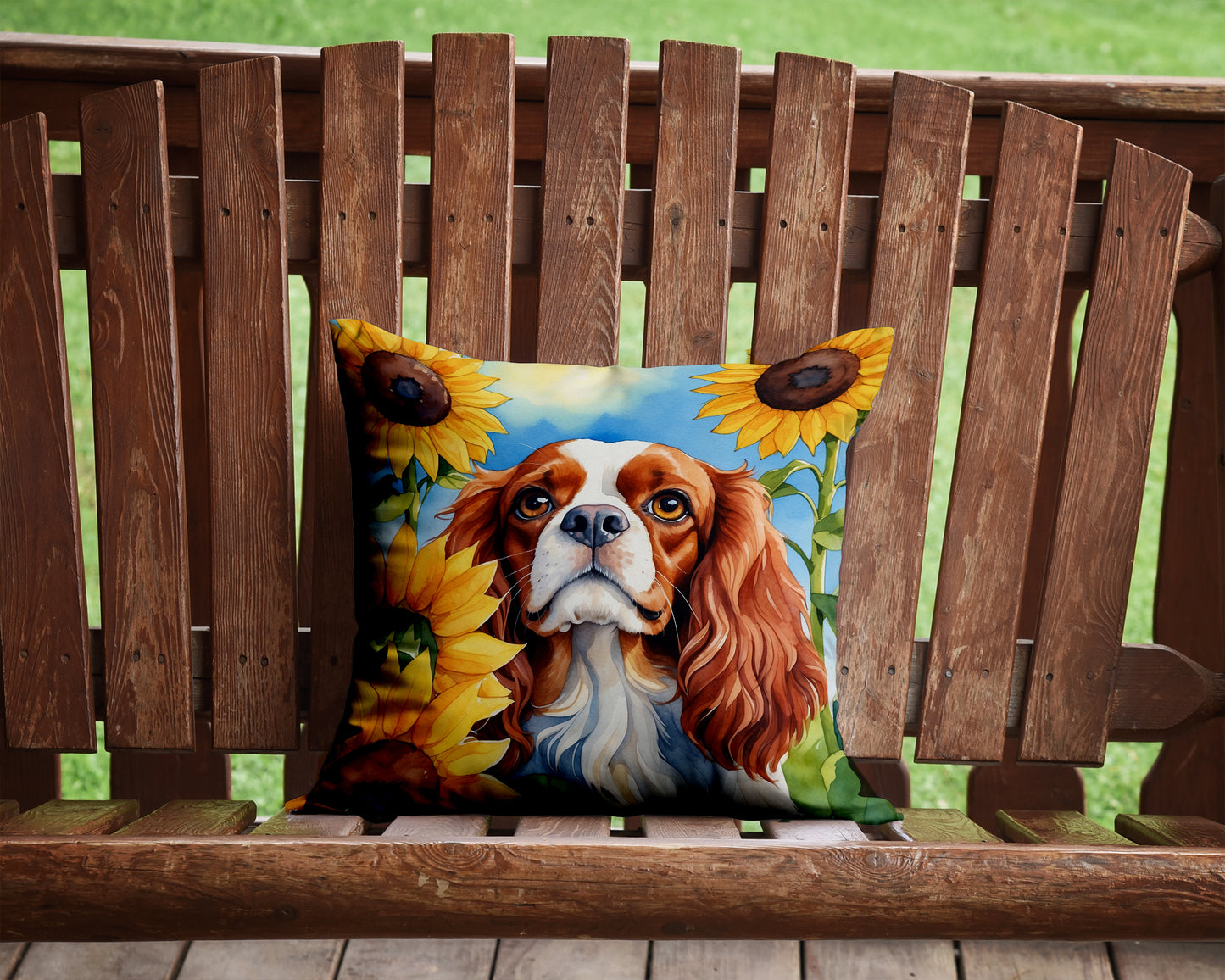 Cavalier Spaniel in Sunflowers Throw Pillow