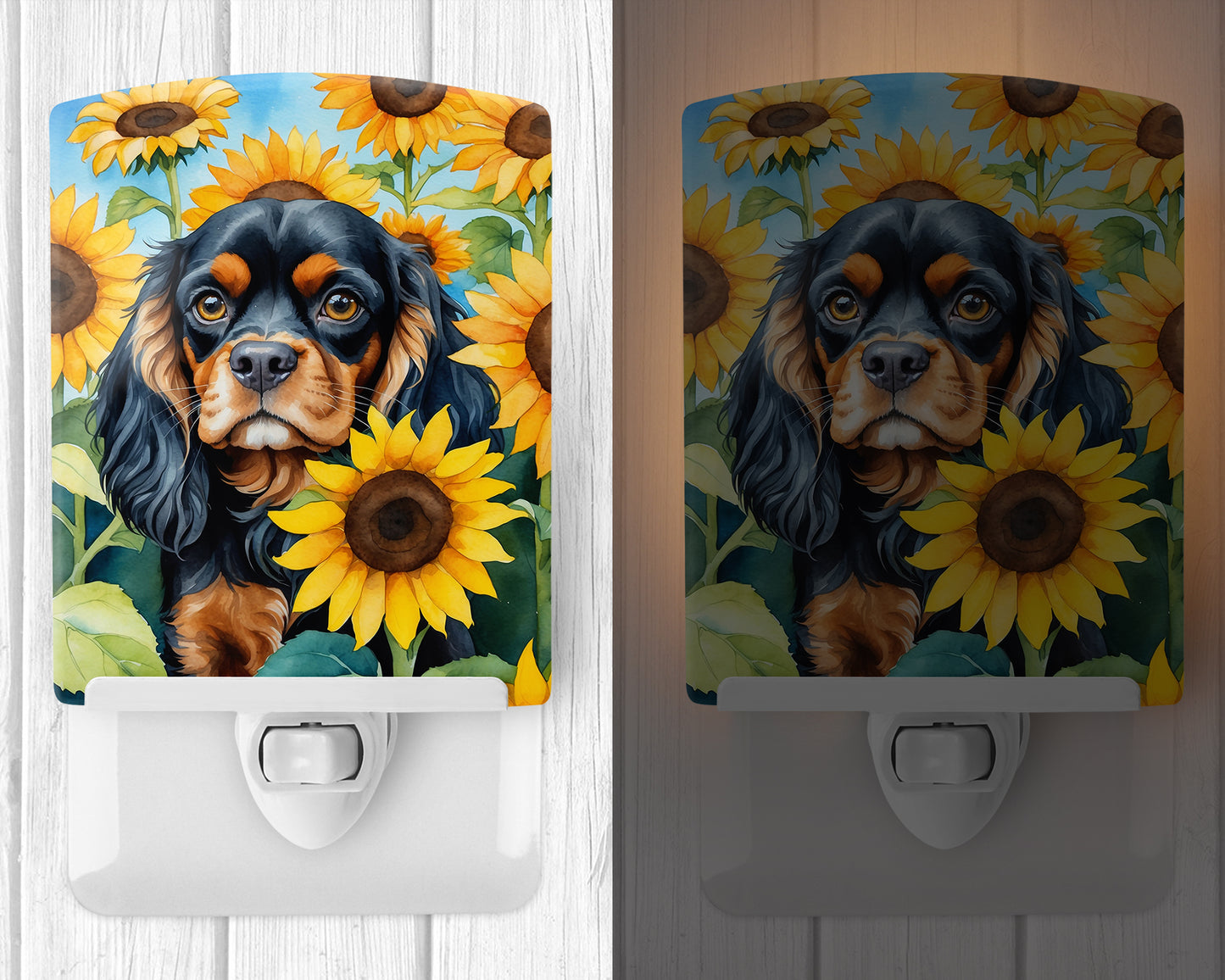 Cavalier Spaniel in Sunflowers Ceramic Night Light