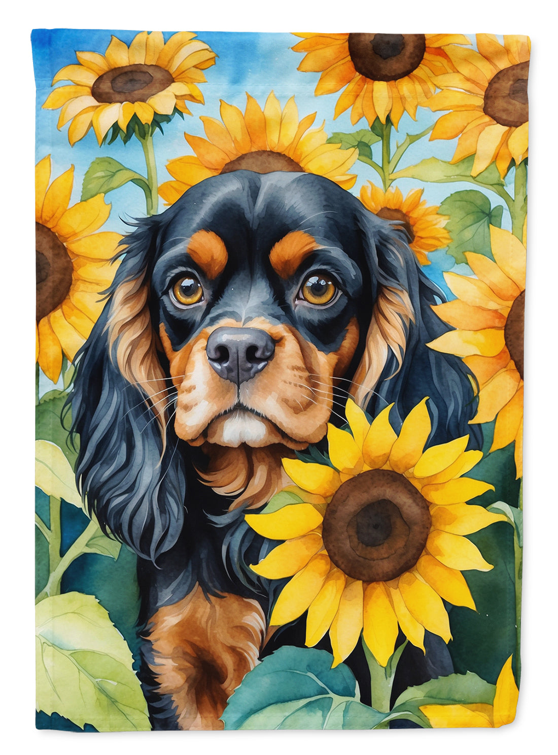 Buy this Cavalier Spaniel in Sunflowers Garden Flag
