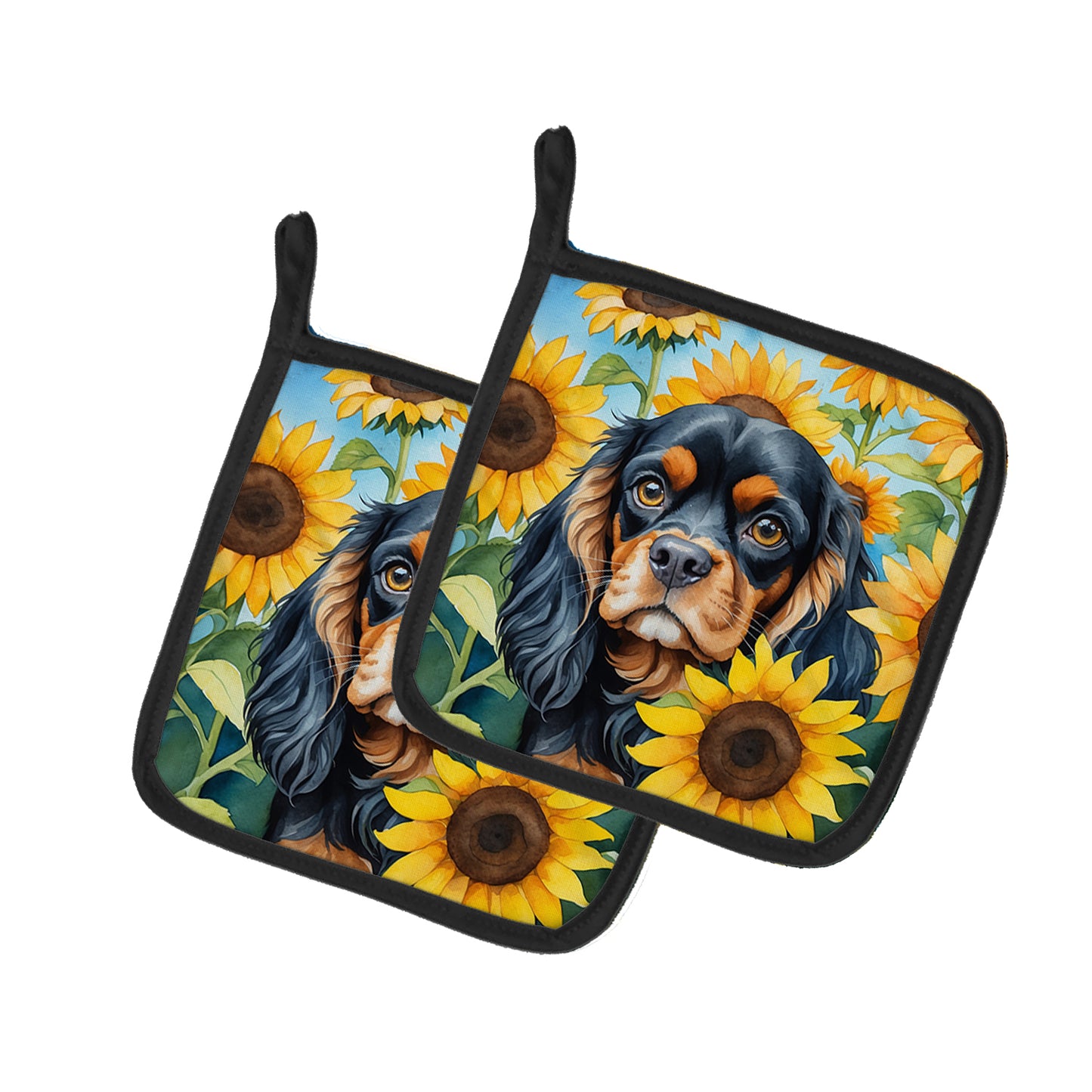 Buy this Cavalier Spaniel in Sunflowers Pair of Pot Holders