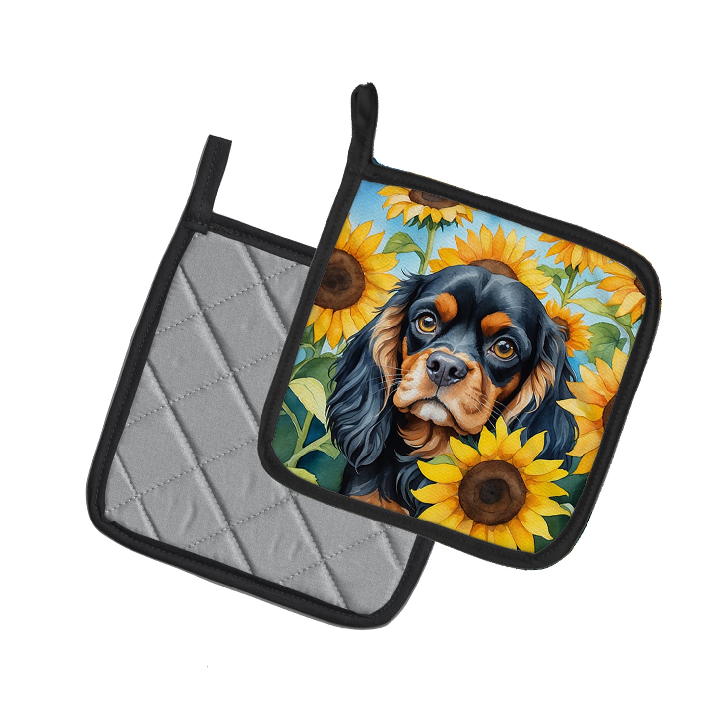 Cavalier Spaniel in Sunflowers Pair of Pot Holders