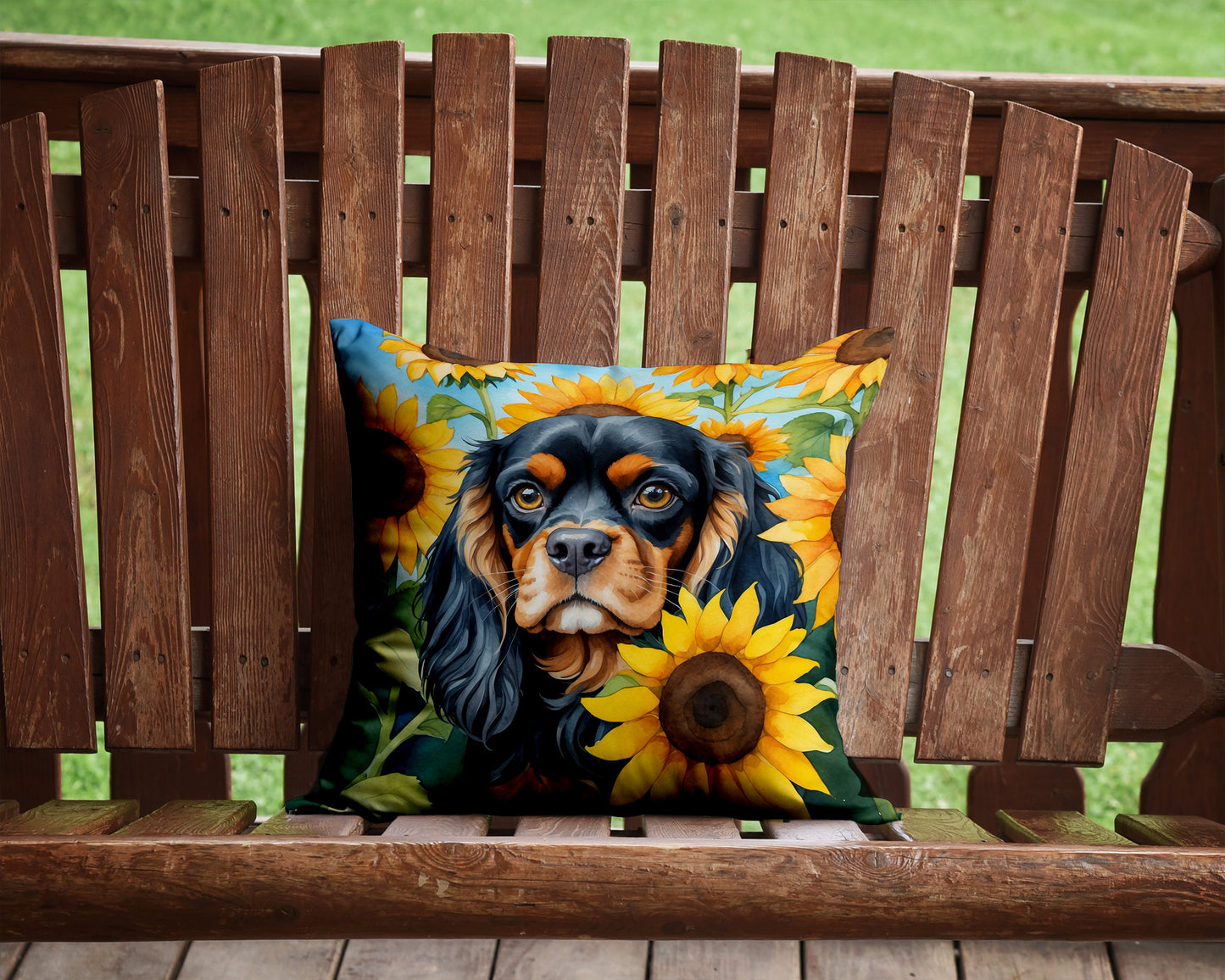 Cavalier Spaniel in Sunflowers Throw Pillow