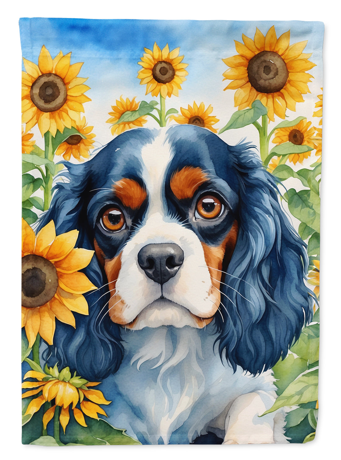 Buy this Cavalier Spaniel in Sunflowers House Flag