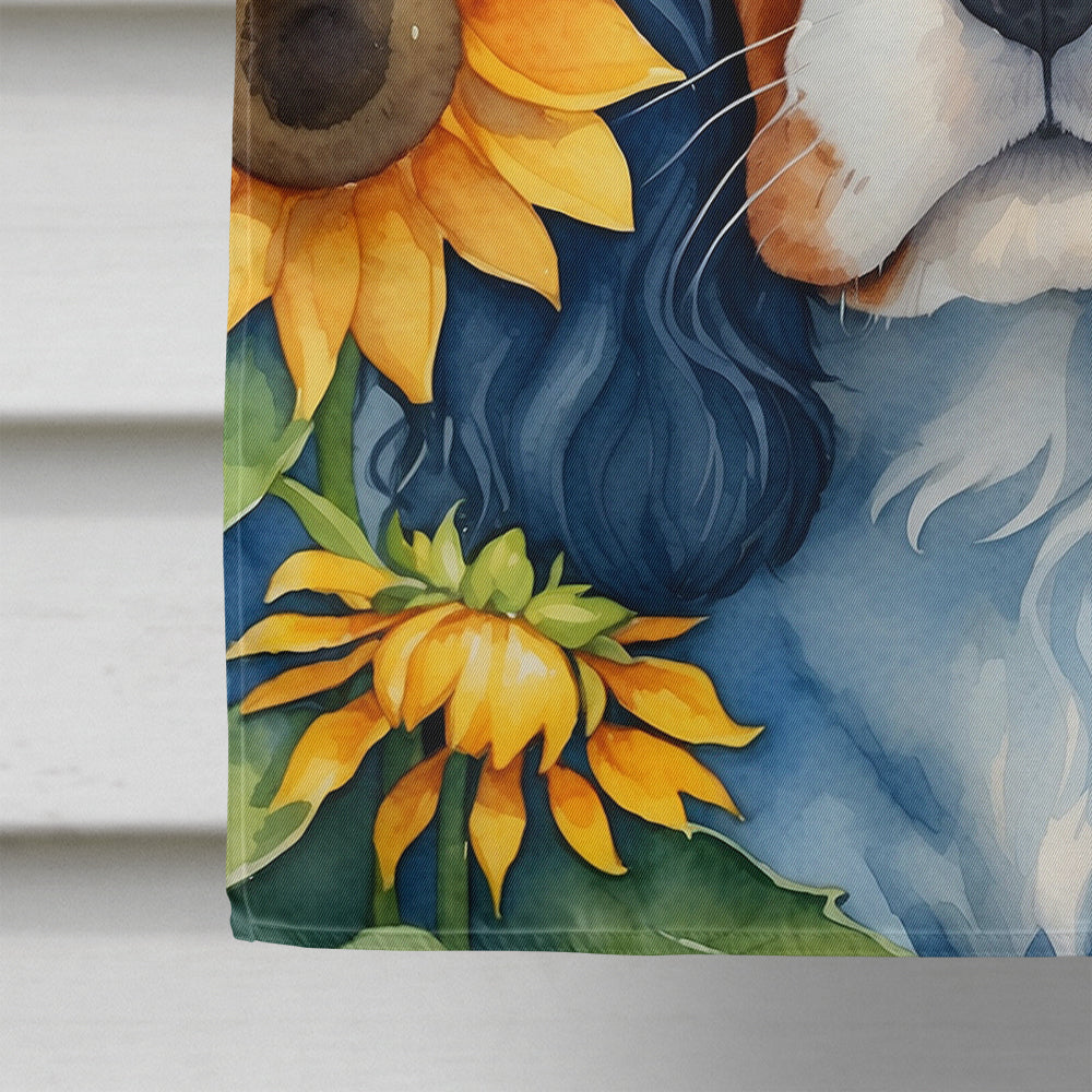 Cavalier Spaniel in Sunflowers House Flag