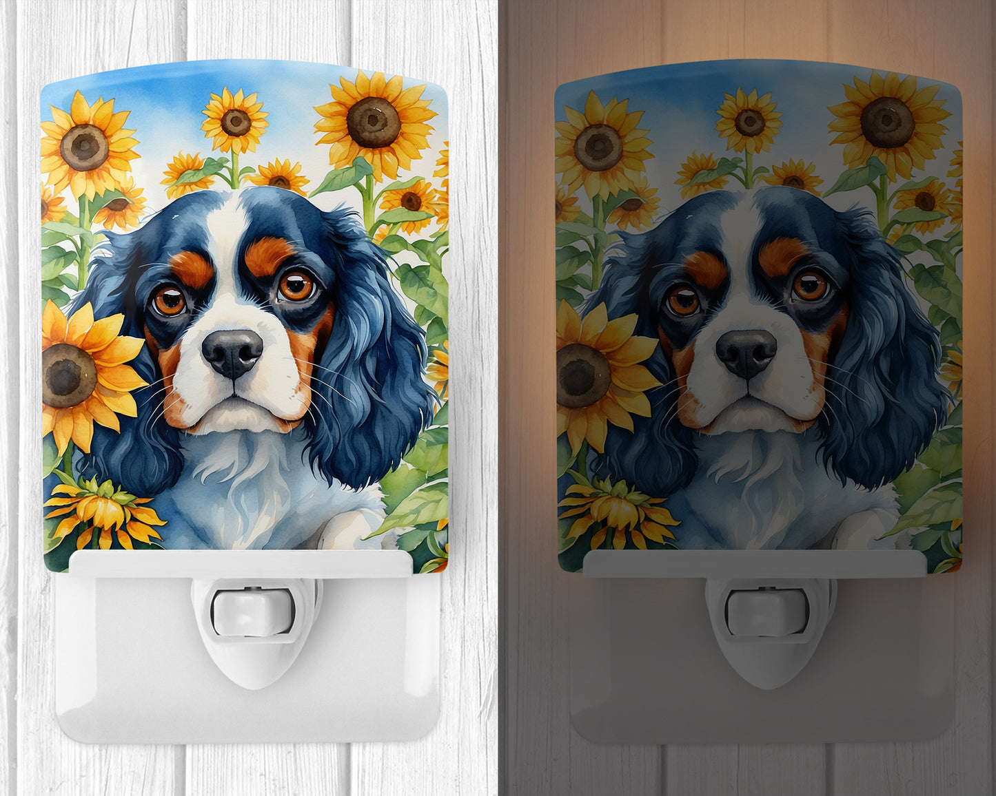 Cavalier Spaniel in Sunflowers Ceramic Night Light