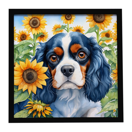 Buy this Cavalier Spaniel in Sunflowers Framed Metal Print
