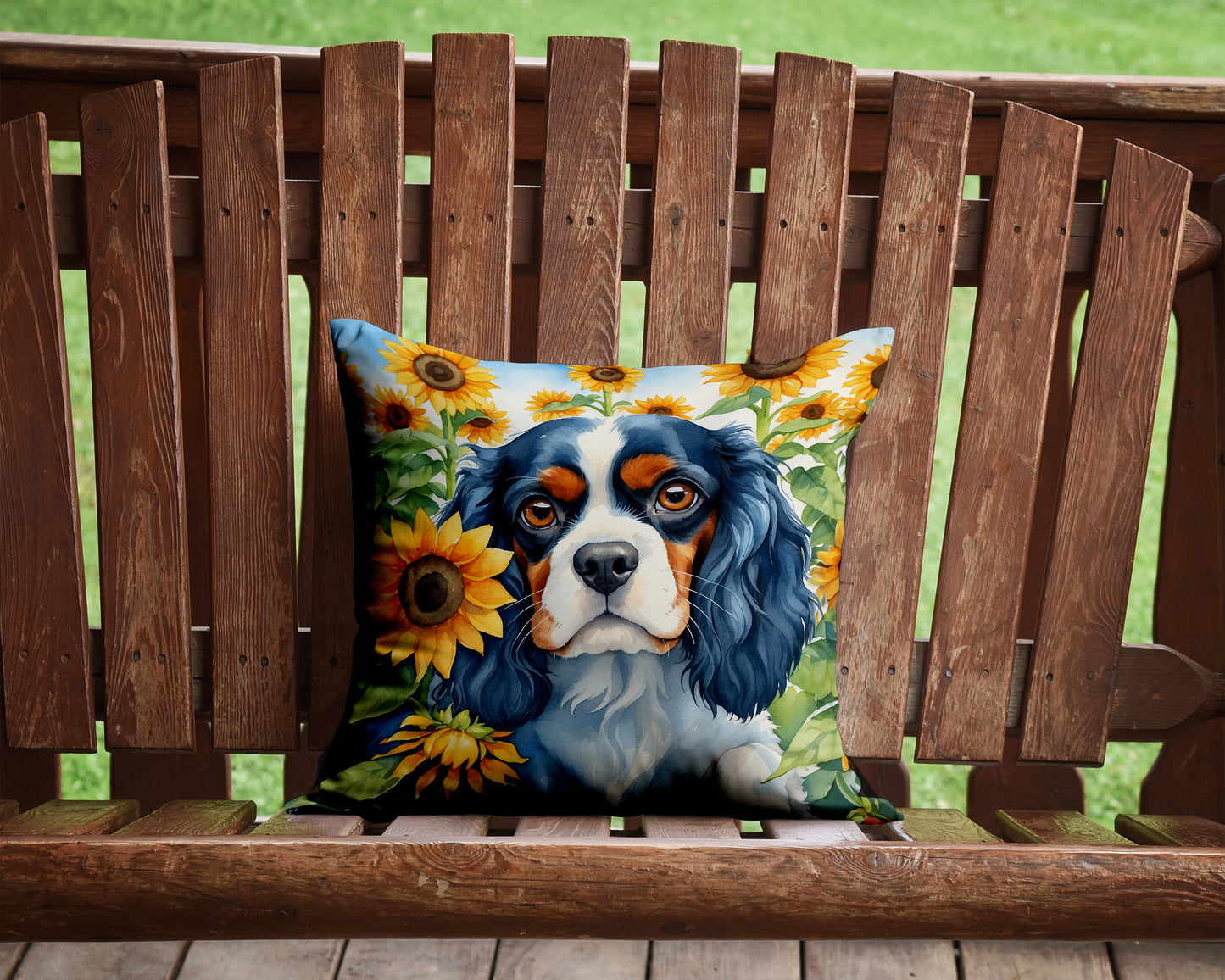 Cavalier Spaniel in Sunflowers Throw Pillow