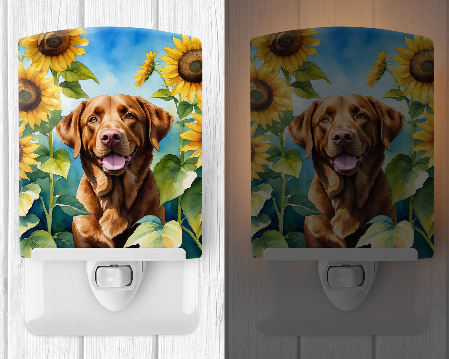 Chesapeake Bay Retriever in Sunflowers Ceramic Night Light